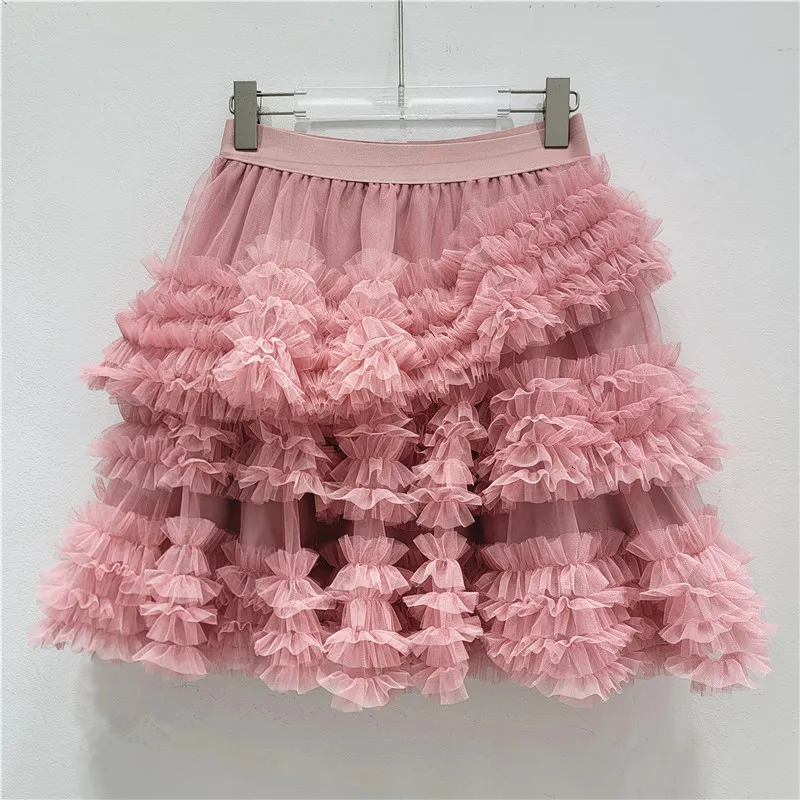 

2026 Summer New Women Fairy Sweet Multi Layer Tulle Elastic Waist Puffy Cake Skirt Half Body Short Skirt Slim Fit