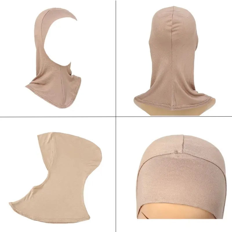 Muslim Cotton Hijab Scarf With Cap Women Solid Color Bonnet Elastic Bottoming Hat Islamic Turban Ladies Soft Modal Headwrap