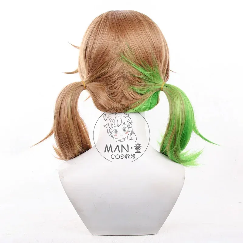 Juego Identity V Lala Band Cosplay peluca larga marrón verde encurtido doble cola de caballo pelo fiesta de Halloween peluca con gorra