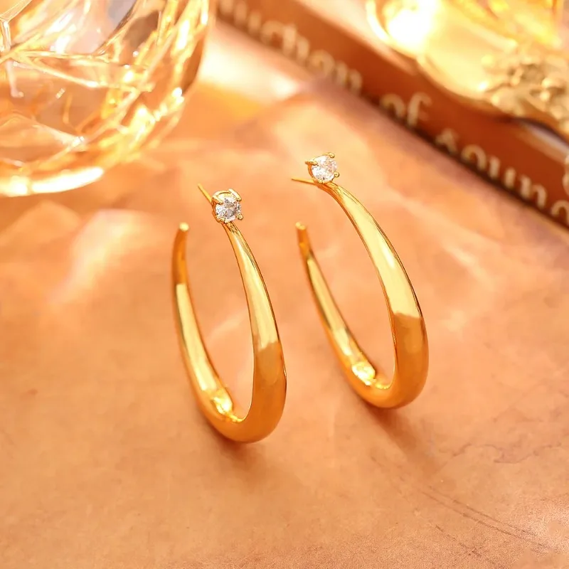 Super flash zircon metal hoop earrings light luxury minimalist style exaggerated large hoop earrings cold style earrings