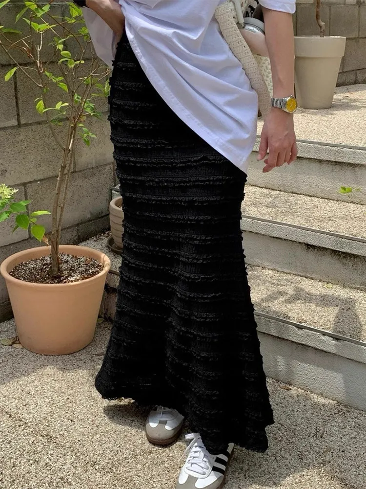 Chic Summer Unique Design Mixed  Layered Back Split Bodycon Skirt Half Skirt Women's High Waist Gored Asymmetrical Skirt
