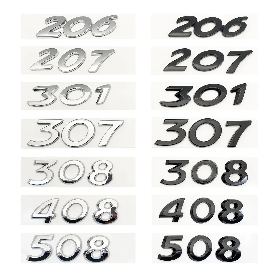 

3D Black Silver Letters 206 207 301 307 308 408 508 Emblem for Peugeot Car Fender Trunk Rear Logo Sticker