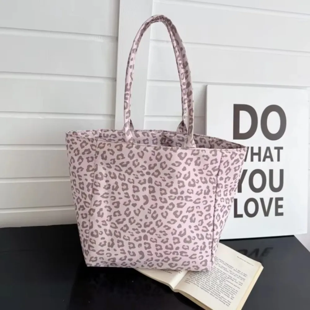 Practical Leopard Print Canvas Tote Bag Canvas Durable Shopping Travel Bag Large Capacity Casual Tote Bag For Women