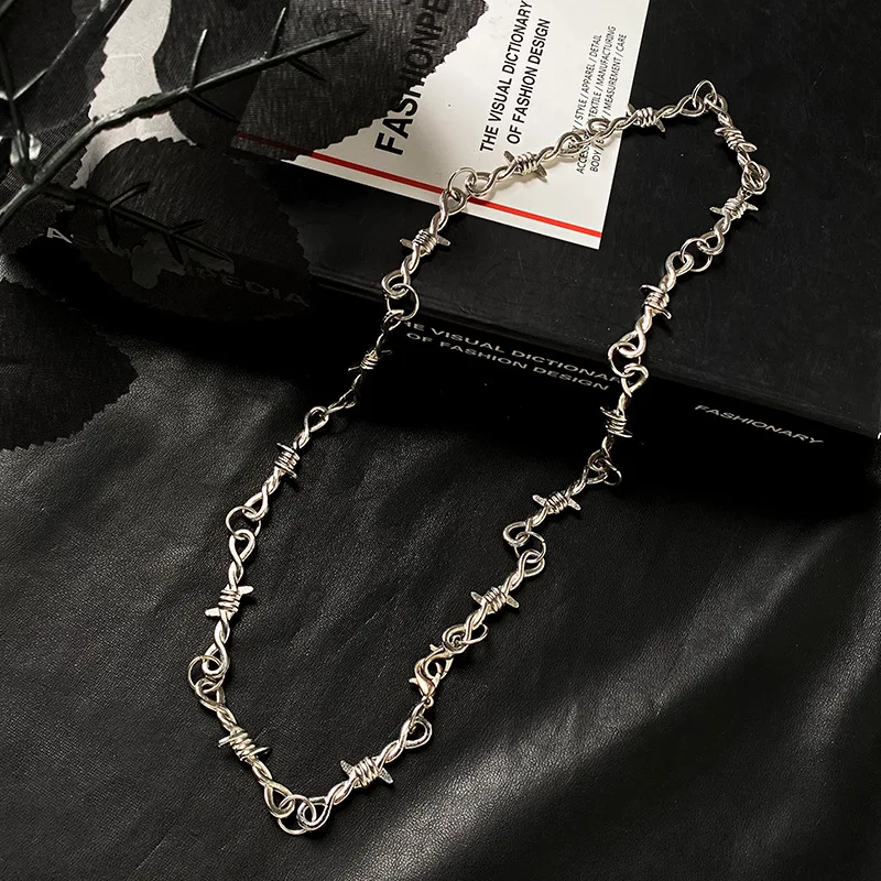 TrendMen Hiphop/Rock Rattan Thorns Chain Necklaces For Men Fashion Silver Color Metal Choker Clavicle Chain Party Jewelry Gifts image 3