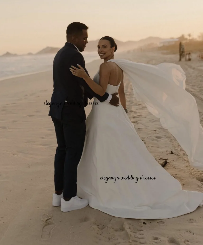 فستان زفاف أنيق مخصص للسيدات، شال أبيض بدون أكمام، فستان حفلات الزفاف Vestidos de novia