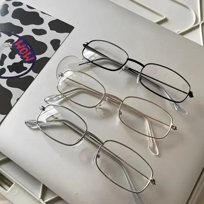 نظارات Y2K Harajuku Retro بإطار مربع صغير للنساء، نظارات معدنية شفافة للقراءة، نظارات زرقاء تحجب الضوء