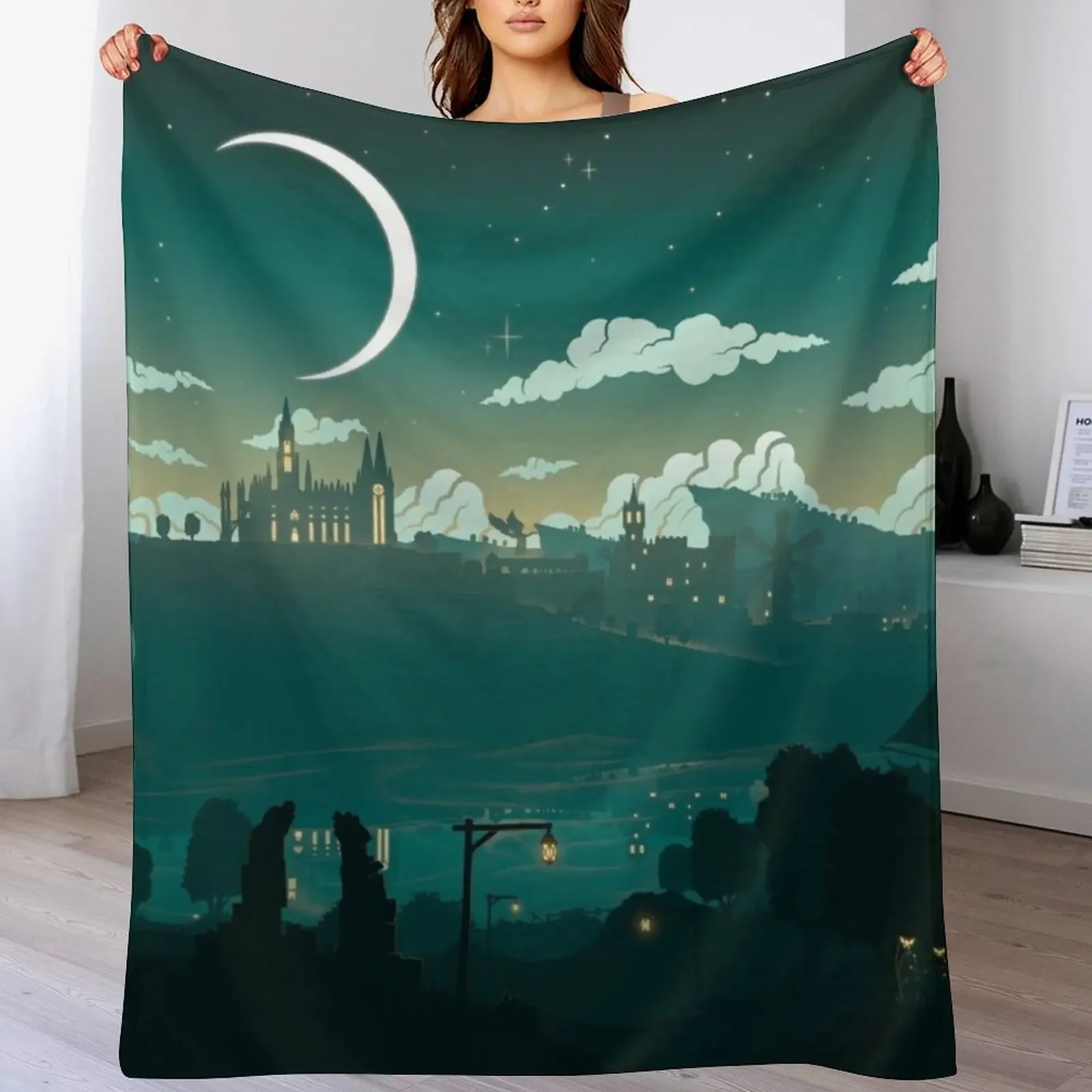 

Moon over Mondstadt Throw Blanket Nap Quilt blankets ands Personalized Gift Blankets
