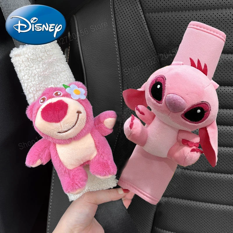 

Kawaii Disney Lilo & Stitch Anime Angel Couple Car Safety Belt Shoulder Cover Doll Creative Universal Car Interior Decoration