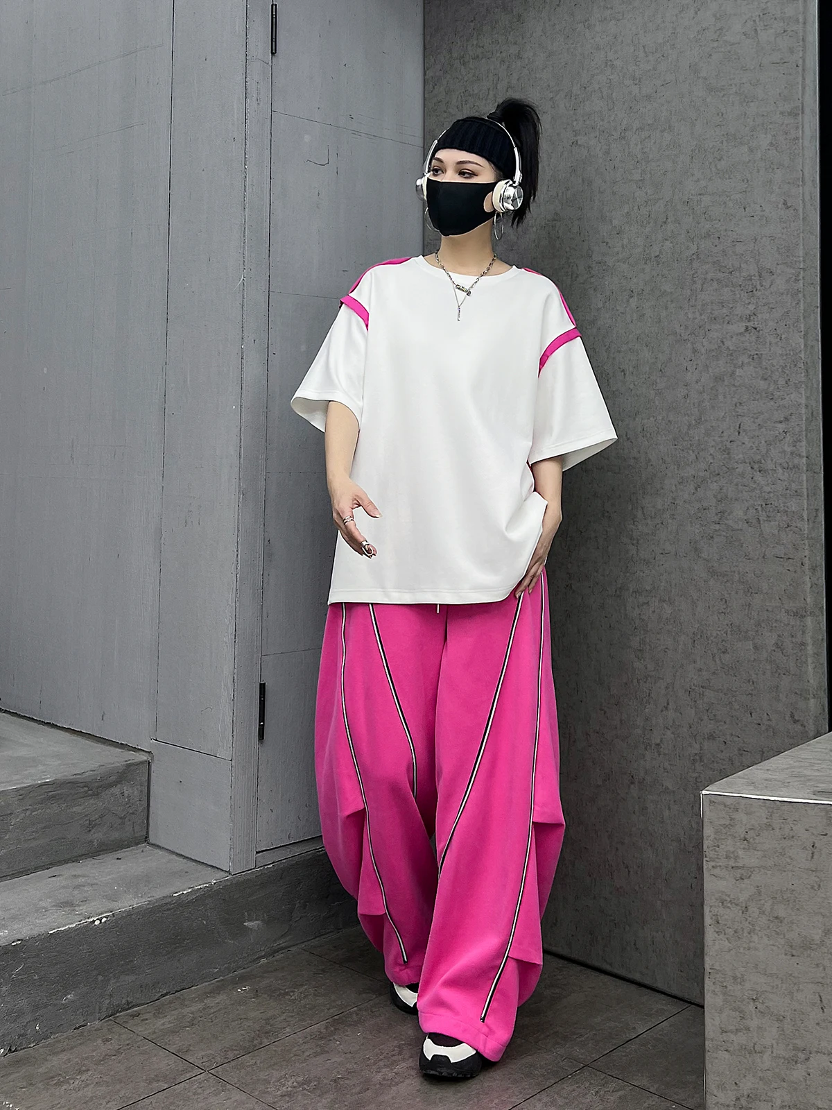 

M-Home Trendy Women's Faion Set Summer 2026 Cool ort Sve Wide Leg Pants Two-Piece Set Street Sle Striped Pattern