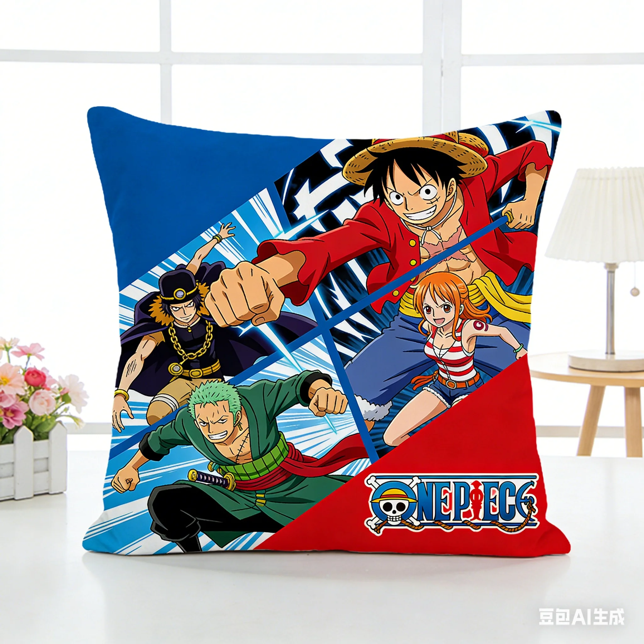 Anime One Piece Muster-Kissenbezug, einzelner dekorativer Kissenbezug zum Schlafen, für Sofa, Wohnzimmer und Schlafzimmer, Heimdekoration, Akzent