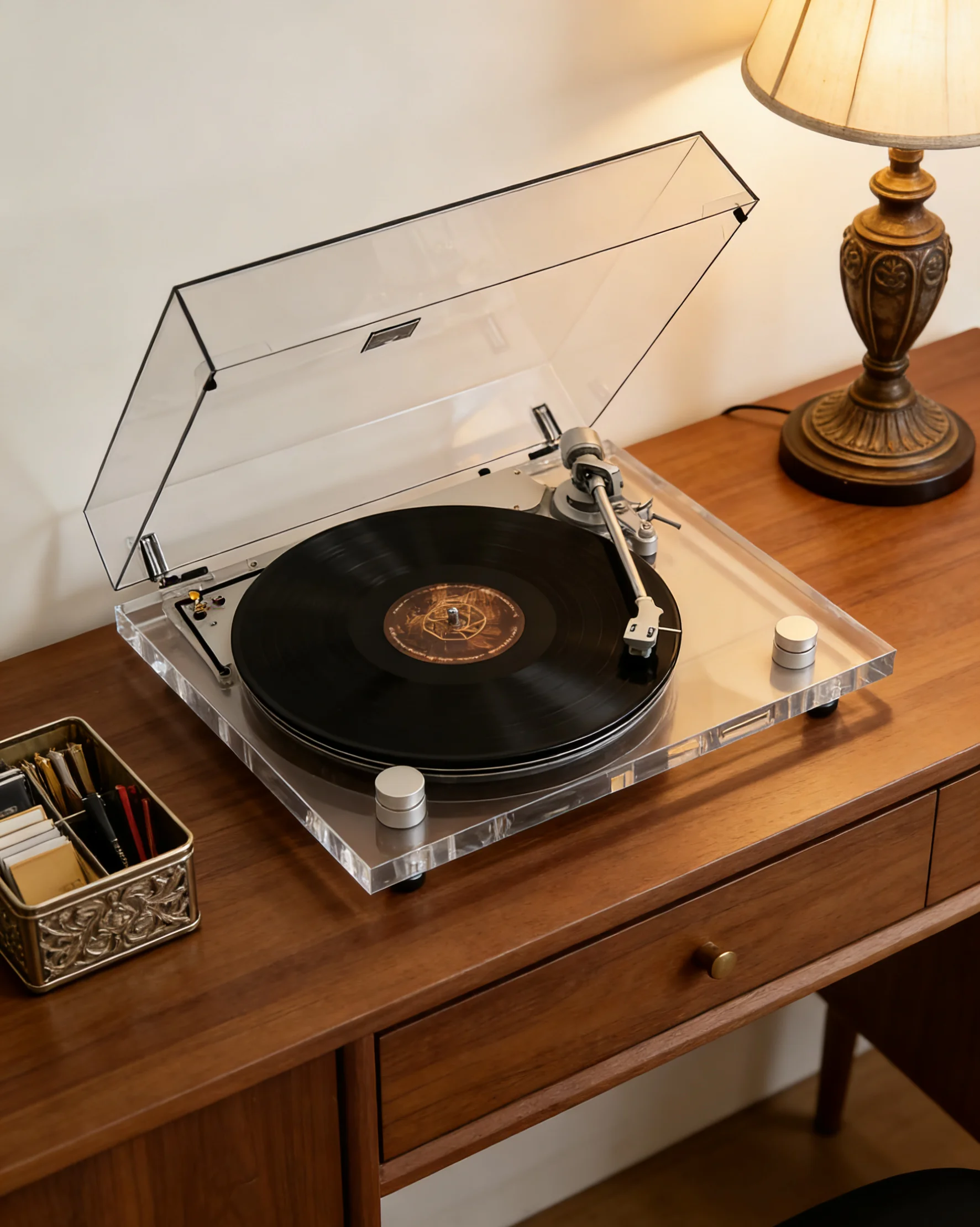 Artistic Minimalist Clear Platter Bluetooth Hi-Fi Audio Luxury Transparent Acrylic Professional Turntable Vinyl Record Player