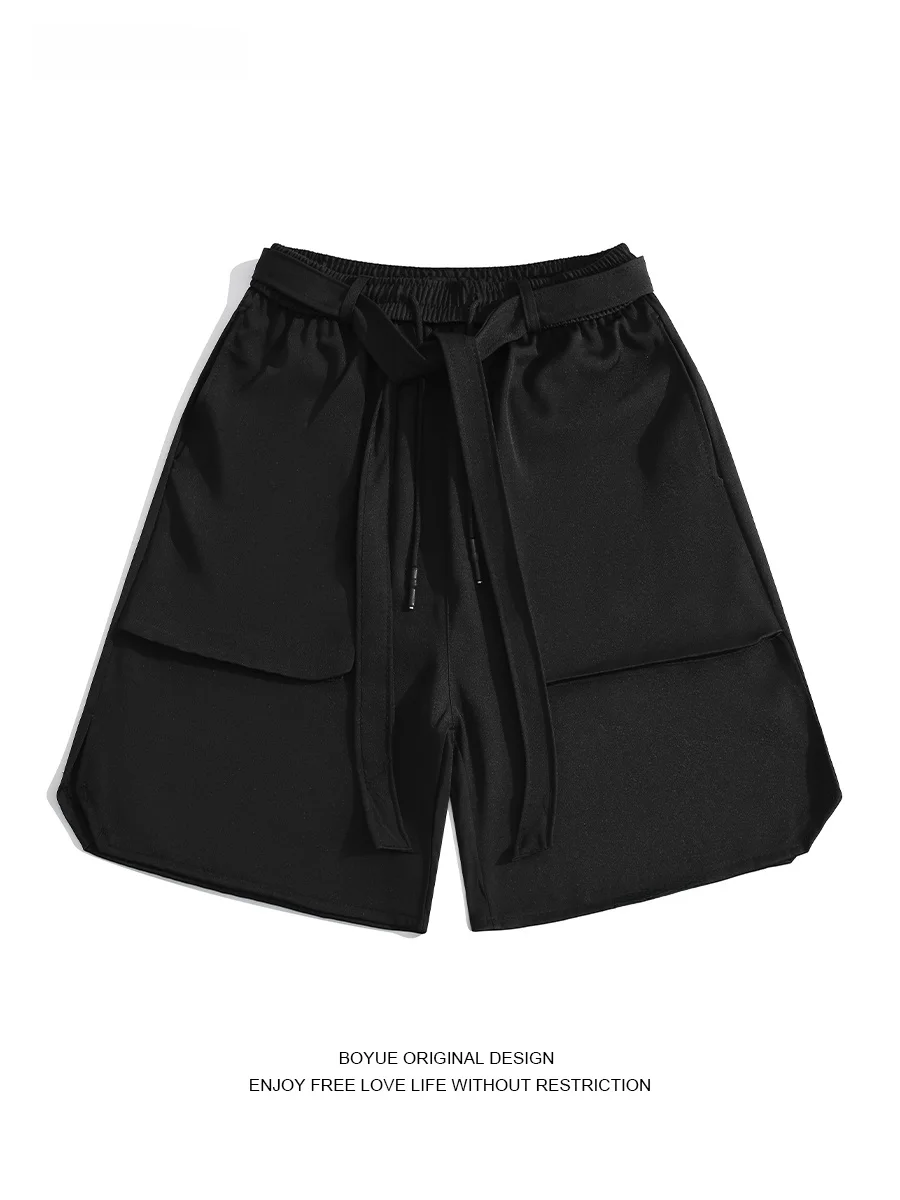 

Мужские шорты Boyue из ледяного шелка с эластичным поясом на шнурке, длиной до колена, простой модный дизайн, однотонные, спортивные, молодежные