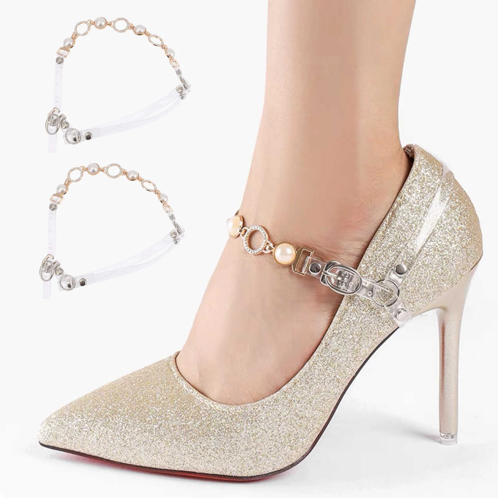 

3Pairs Anti-Drop Shoe Straps Detachable Silicone PU Ankle Straps for Women High Heel Stability Comfort High Heel Shoelace