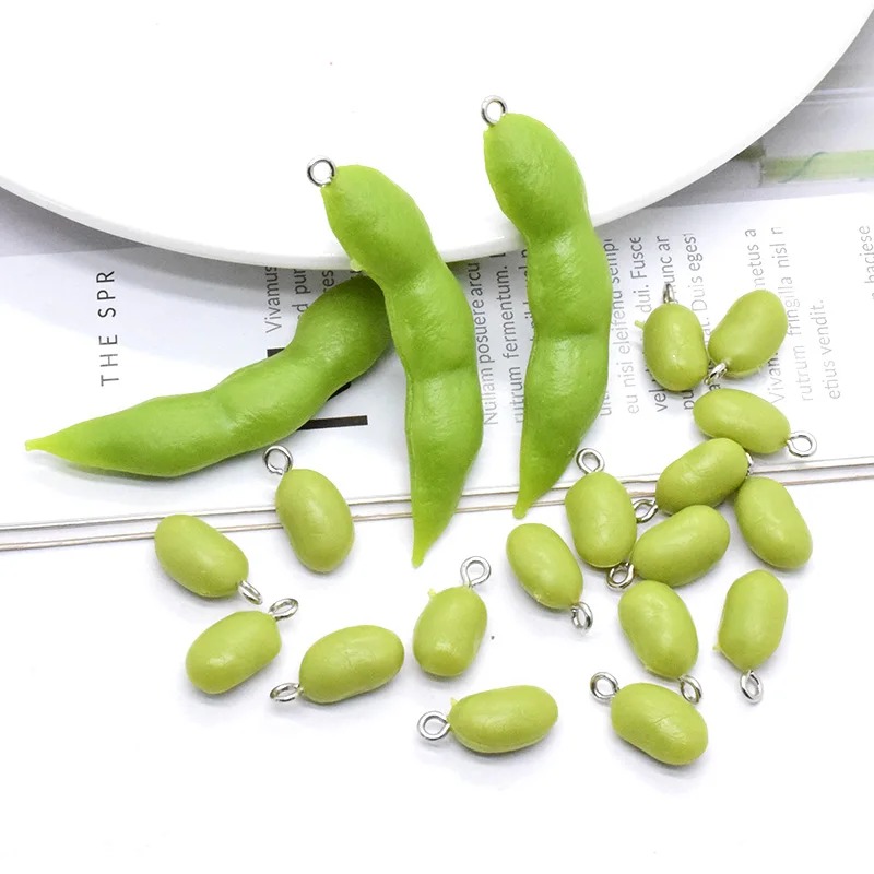 Mini colgante de Edamame para fabricación de joyas, colgante de comida de guisante Popular para pendientes, llavero, 6/10 piezas