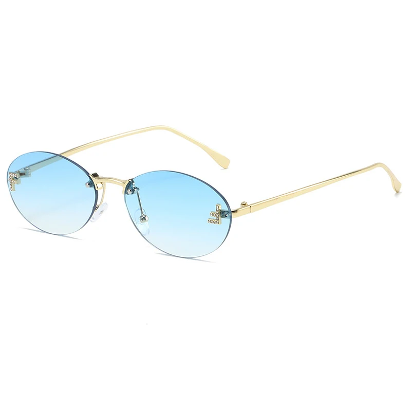 2026 Diamant Letter "F" Randloze Zonnebril Vrouwen Luxe Merk Metalen Frame Zwart Kleine Ovale Zonnebril Unsiex Elegante Shades - afbeelding 1
