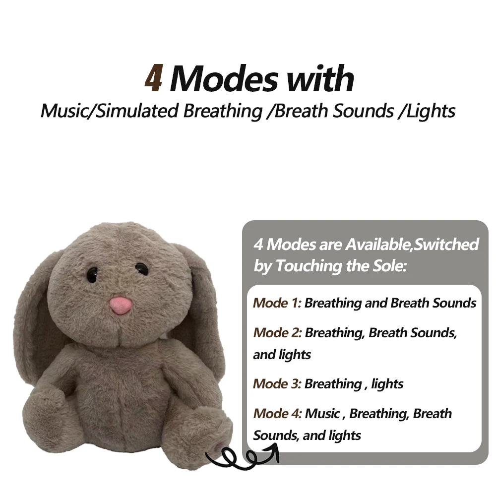 Breathing Bear Baby Soothing Bunny Plush Doll Toys Baby Kids Soothing Baby Sleeping Rabbit Companion Music and Light Doll Gift