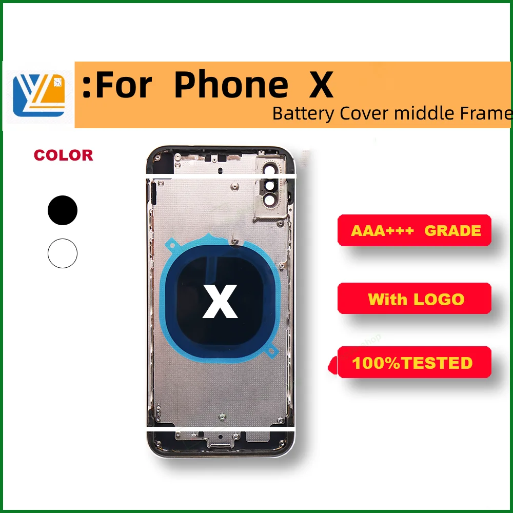 For iPhone X XR Back Cover Housing + Mid Chassis Frame +SIM Tray+Side Key XR Battery Back Case Replaced Xs Xsmax shell