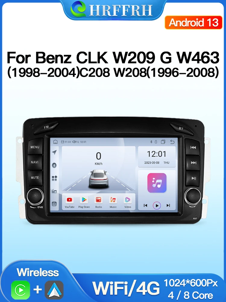 Android autoradio multimediasysteem voor Mercedes Benz CLK W209 G W463 C208 W208 Vaneo CLK W209 met CarPlay, Auto 4G Wifi navigatie - afbeelding 2