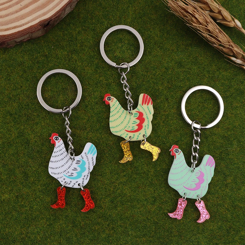 1PC DIY Jewelry Gifts Cute Funny Easter Chicken Hen Keychain Animal Keyring Pendants For Women Girls Handbag Accessories