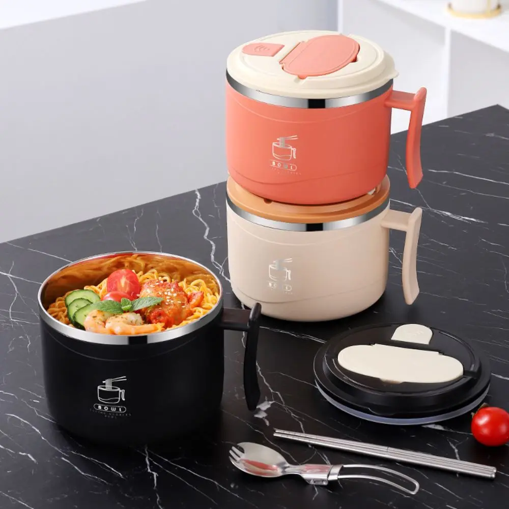 1300ML Ramen Bowl 304 Stainless Steel Portable Design Stainless Steel Bowl Includes Folding Cutlery Large Capacity Noodle Bowl