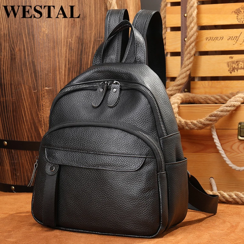 WESTAL 100% Leather Laptop Backpacks Schoolbag Anti-theft Backpack Waterproof Bags for Women Mochila 172