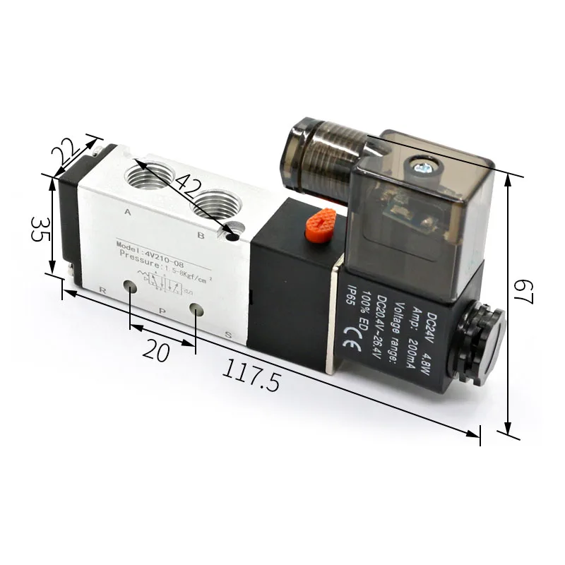 Pneumatic Electric Solenoid Valve 5 Way 2 Position Control Air Gas Magnetic Valve 4V210-08 12V 24V 220V Coil Volt