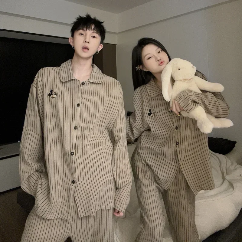 Disney autumn Mickey couple pajamas cartoon cotton long-sleeved trousers Mickey Mouse women\'s pajamas casual loungewear set