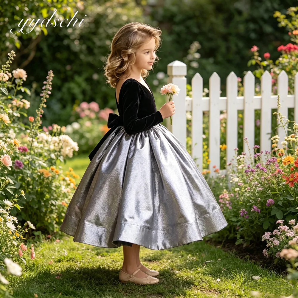 Customized 2026 V-neck Ball Gown Simply Baby Girl Wedding Party Gown Long Sleeve Flower Girl Dresses First Communion Dress
