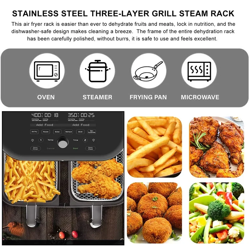 Lucht Friteuse Rek Voor Ninja Dual Xl Air Friteuse, Multi-Layer Dehydrator Rack Toast Rack Voor Ninja Foodi Dz201 Dz40 Air Friteuse