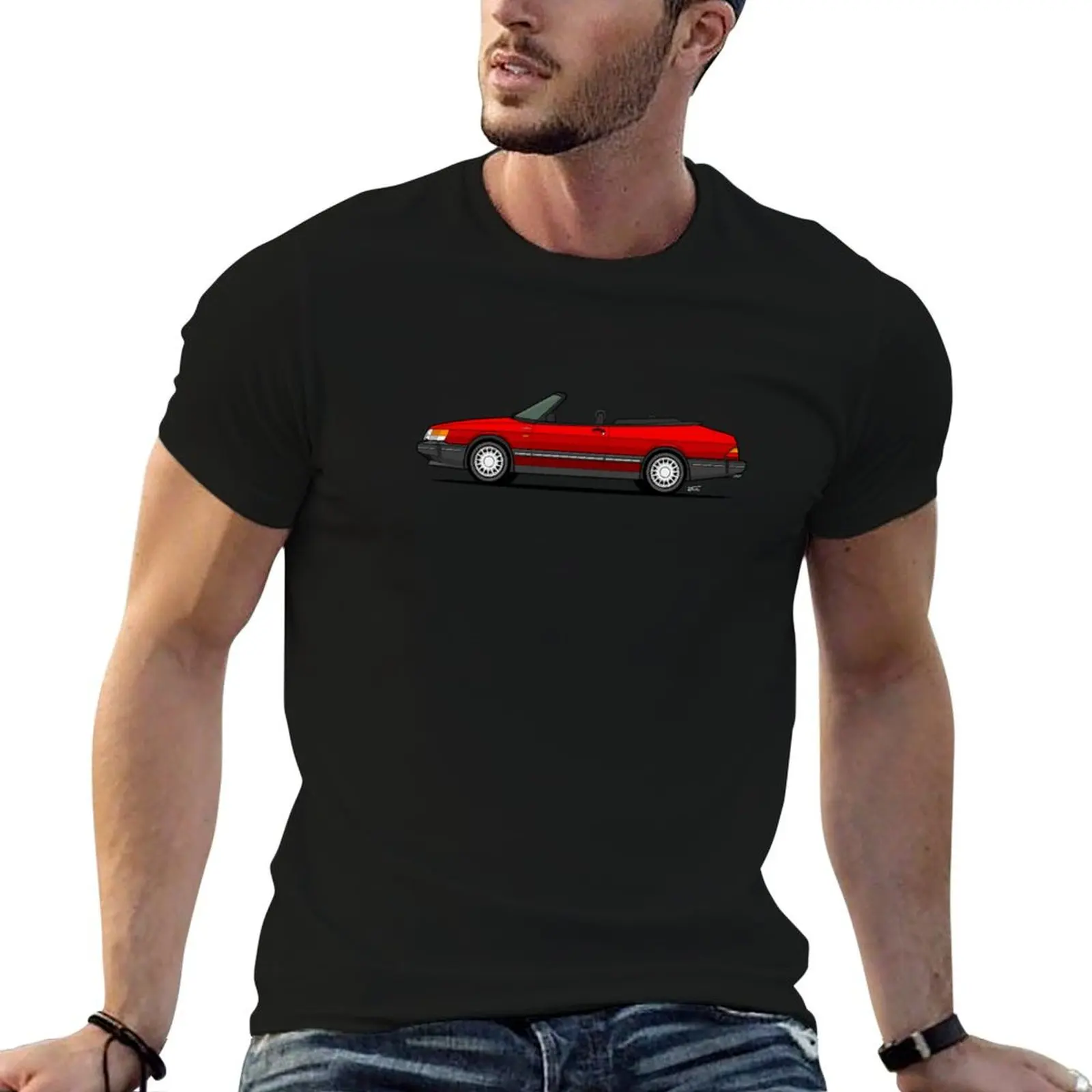 

Saab 900 Turbo convertible Single side view illustration - Red T-Shirt graphic tee shirt sports fans Short sleeve tee shirts men