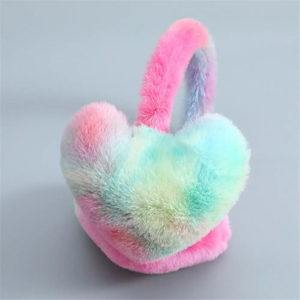 

Cold Weather Heart-Shaped Warm Earmuffs Rainbow Back Wear Student Plush Earmuffs Winter Christmas Gift for Women