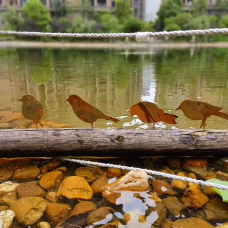 Rusty Birds Decoration, Metal Birds Statues Lifelike Patinas Metal Birds Garden Ornaments Silhouette Garden Fence Decor