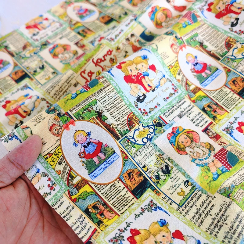 20 Count Vintage British Cartoon Newspaper Comic Cotton Fabric Kids Bedding Decoration DIY Handmade Material for Pajamas