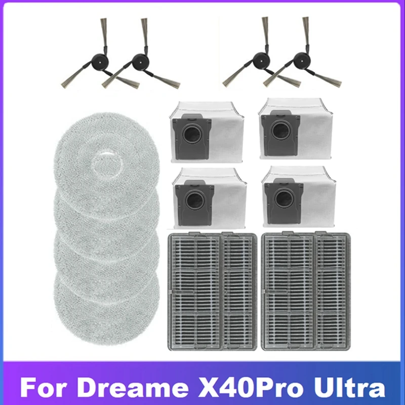 16PCS For Dreame X40 Pro Ultra Robot Vacuum Cleaner Replacements Parts Washable Side Brush Filters Mop Cloth Dust Bag