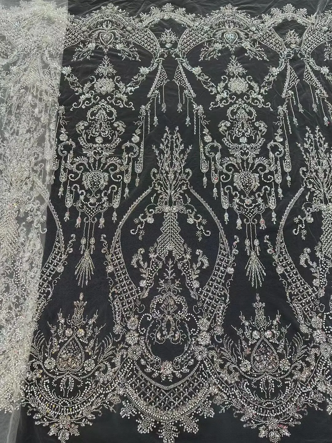 African beads Lace Fabric High Quality Sequins Fabric French Nigerian J-1308069 Wedding Bridal Fabric