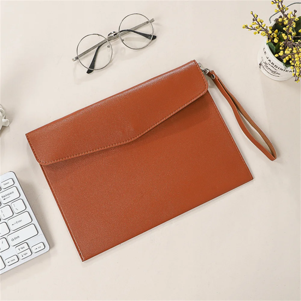 

Waterproof Laptop Cases Organizer Large Capacity Business Briefcase A4 Leather File Folder Document Bag with Handle Wristband