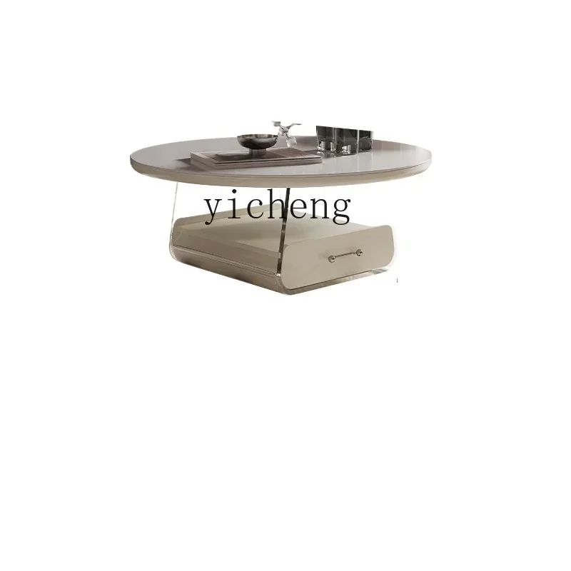 

TQH cream style retro round coffee table household slate small apartment acrylic furniture combination