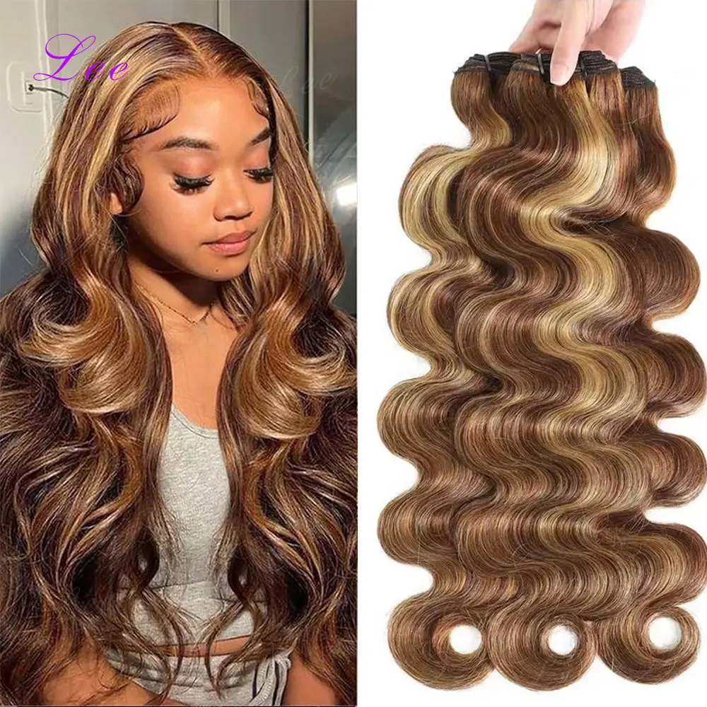 

16A Highlight Ombre Body Wave Bundles 100% Human Hair Brazilian 30 40 Inch Pure Human Hair 2 3 4 PCS Colored 4/27 Weave Raw Hair Bundles Extensions