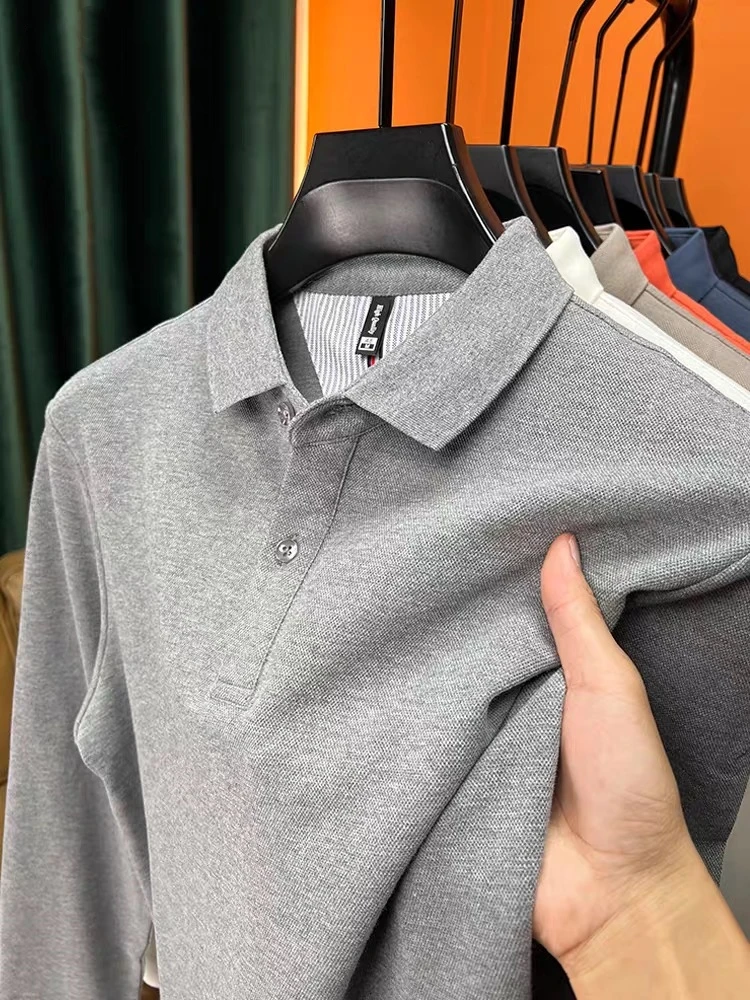 

100% cotton luxury long sleeve polo shirt autumn new high-end brand simple comfortable solid color business leisure golf T-shirt