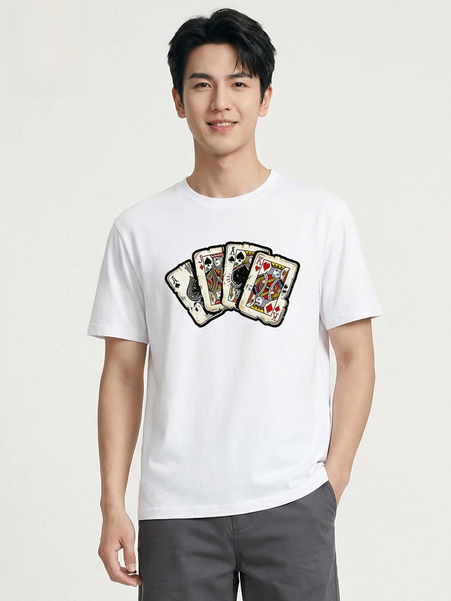 barbus-summer-2026-men's-pure-cotton-short-sleeve-t-shirt-round-neck-casual-print-top-breathable-wear-resistant-poker-pattern