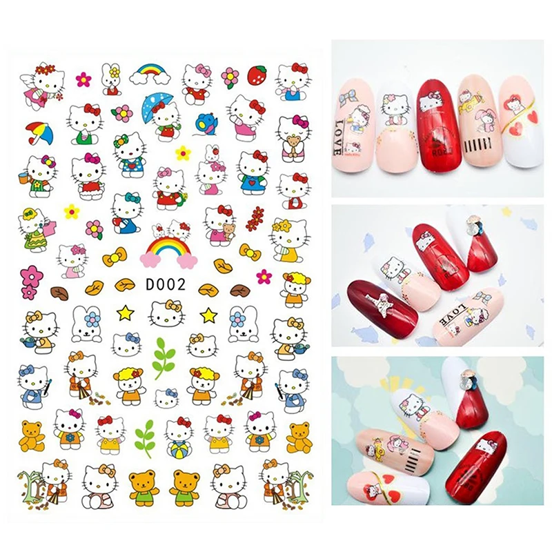 Sanrio Hello Kitty สติกเกอร์ตกแต่งเล็บ3D สำหรับเล็บลาย KT สติกเกอร์ติดเล็บรูปโบว์รูปแมวดาวสำหรับตกแต่งเล็บ DIY อุปกรณ์เสริมความสุขแบบทำมือ