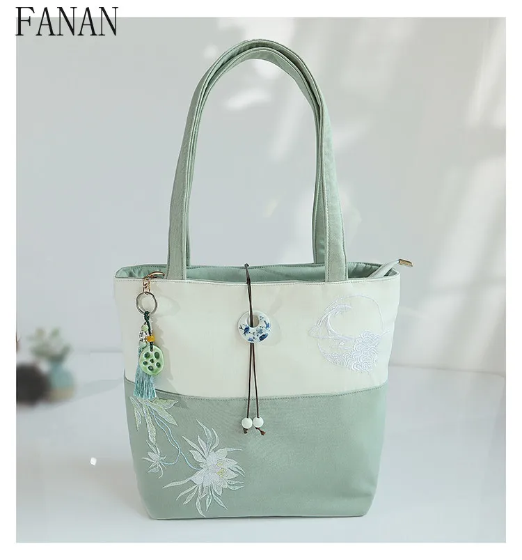 Canvas Bags Shoulder Bag Vintage Chinese Style A4 Thickened Elegant Women's Handbags Hanfu-inspired Design for Students