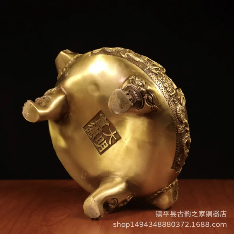 Pure Brass Fine Double Dragon Three-legged Beast Head Incense Burner