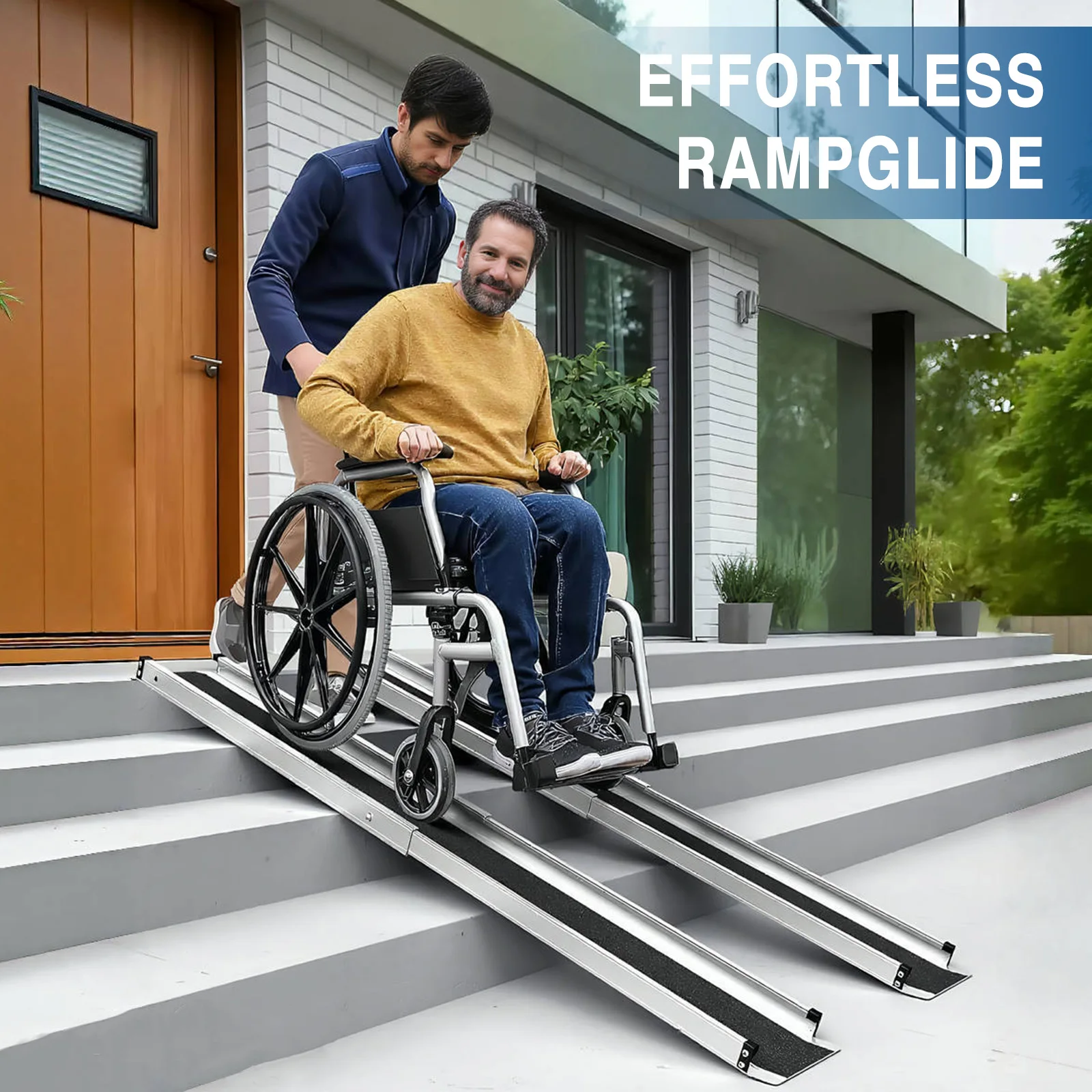 

8 Feet Adjustable Threshold Wheelchair Ramp Portable Door Threshold Wheelchair Ramps Non-Slip 661 LBS Capacity for Home Steps