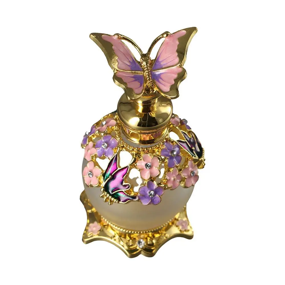 حاوية عطر معدنية مغطاة بالشرق الأوسط، زجاجة فراشة ذهبية، زجاجات فارغة قابلة لإعادة الملء، حاوية زيت عطري