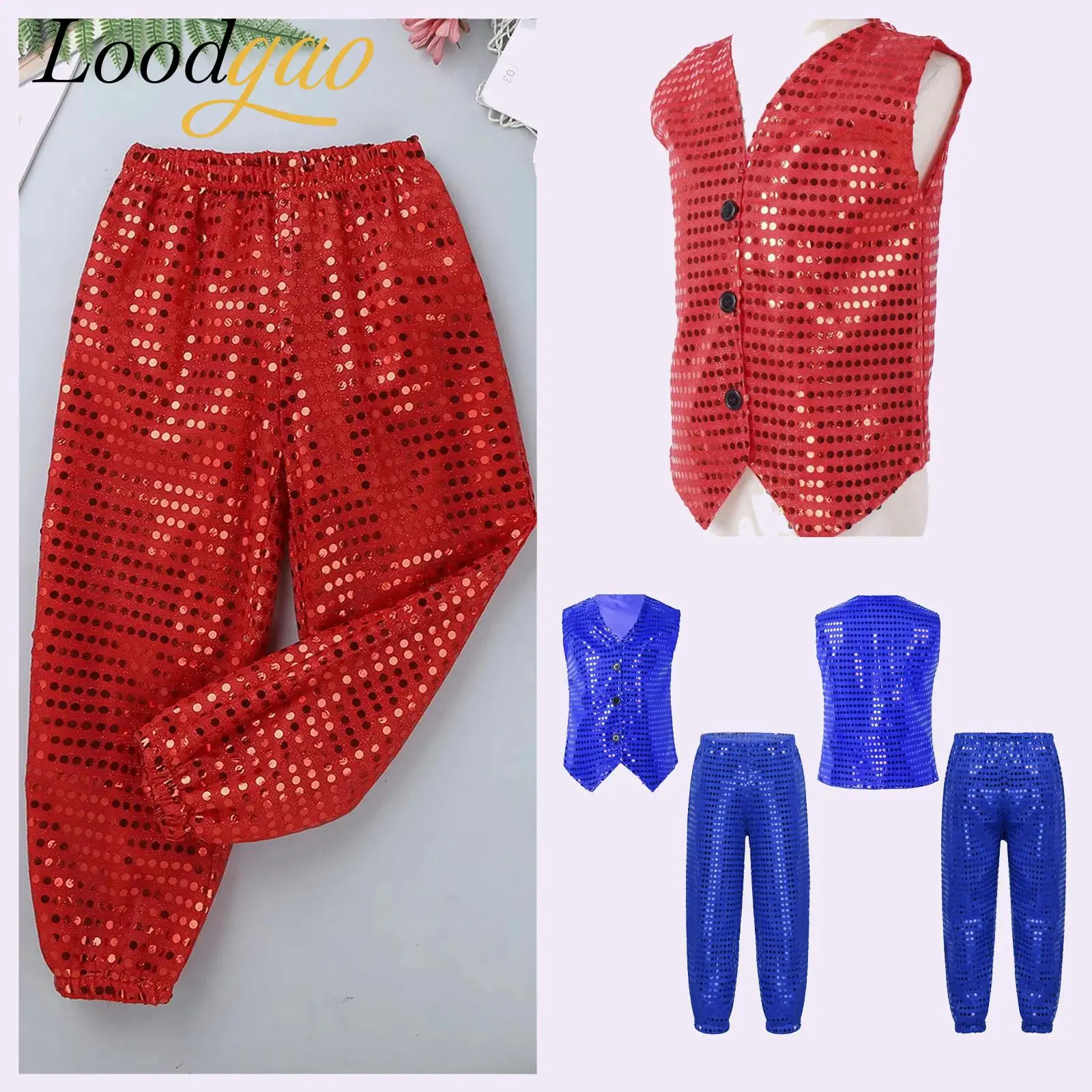 

Fashion Streetwear Kids Boys Girls Sequined Jazz Dance Outfits Hiphop Clothes Dance Costume for Stage Performance Dancewear