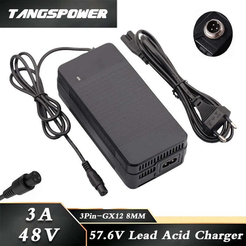 

48V 3A Lead Acid Battery Charger For 57.6V Lead-acid Battery Pack Fast Charging 3Pin-GX12 Connector With Cooling Fan High quali