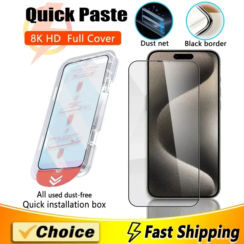 New 8K HD Oleophobic Coating Dust free Installation Screen Protector For iPhone 13 11 12 14 15 Pro Max X XS MAX Tempered Glass