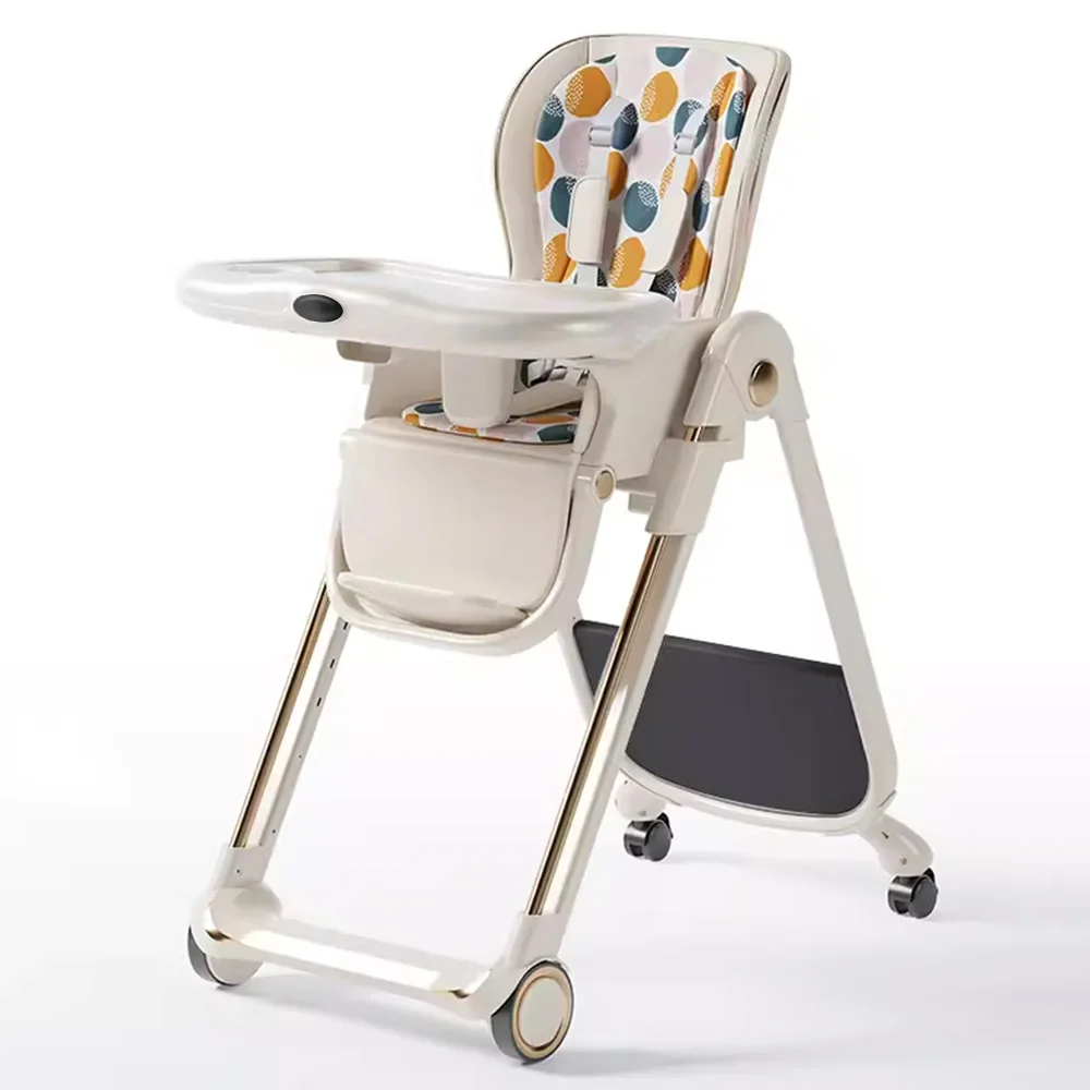 Silla Comedor Para Bebes multifungsi anak, kursi makan bayi aluminium dapat dilipat tinggi dengan roda