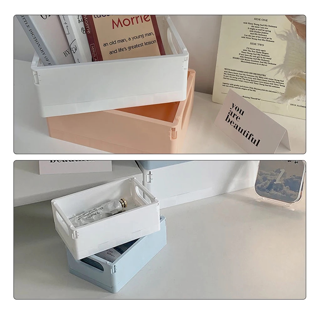 

Multifunction Office Storage Basket Desktop Bookshelf Bin Foldable Holder Smooth Edging Easy Clean Desk ganizer